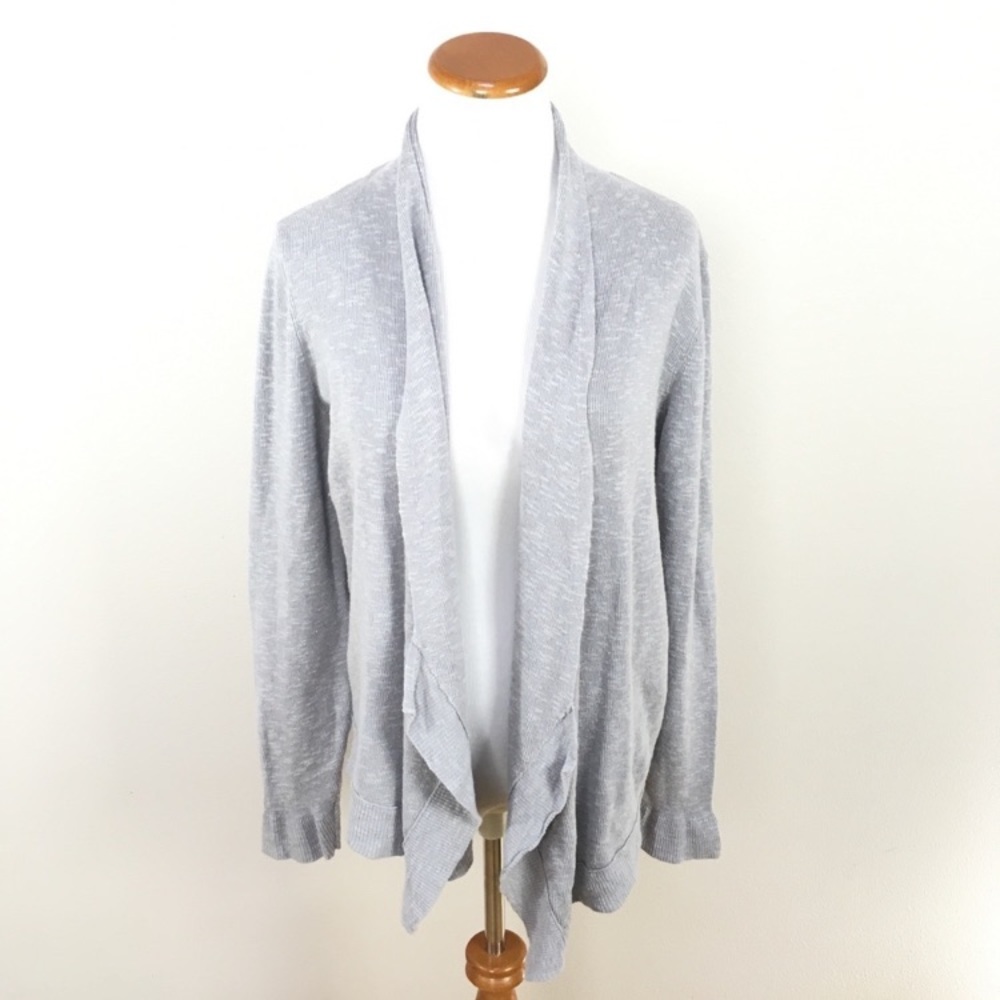 Eileen Fisher Linen Blend Draped Open Cardigan Sweater Gray Women’s Sz Large